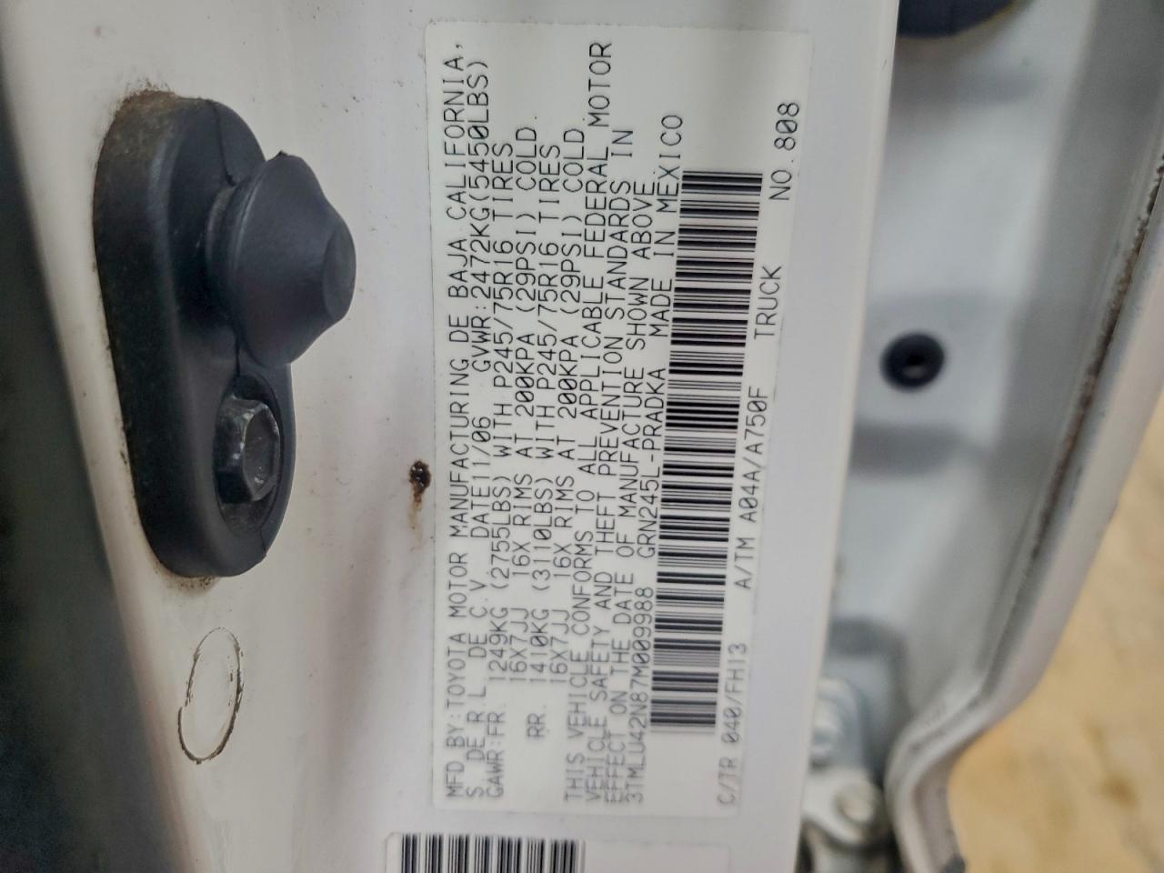 2007 Toyota Tacoma Double Cab VIN: 3TMLU42N87M009988 Lot: 94232165