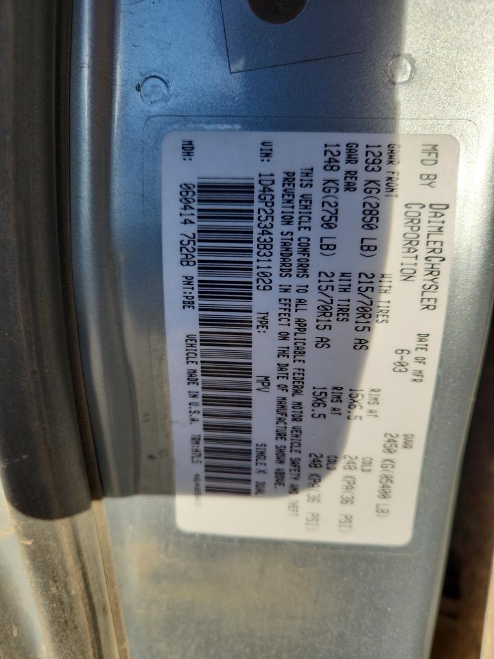 2003 Dodge Caravan Se VIN: 1D4GP25343B311029 Lot: 91497085