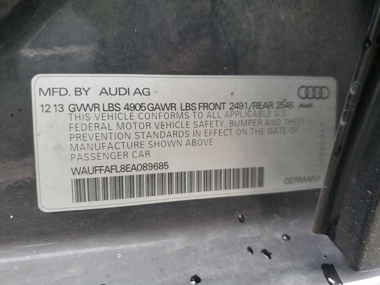 2014 Audi A4 Premium Plus VIN: WAUFFAFL8EA089685 Lot: 92066165