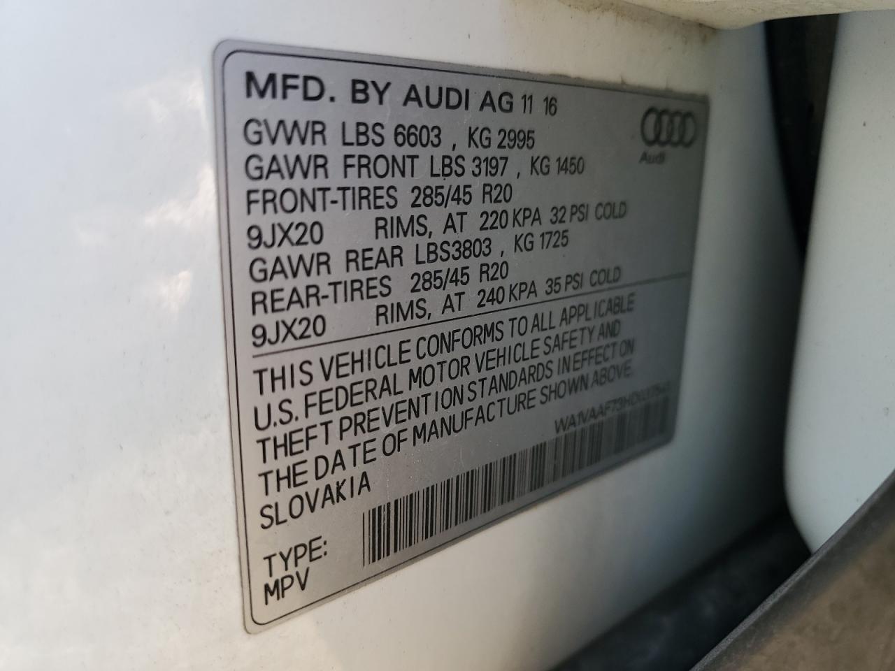 2017 Audi Q7 Prestige VIN: WA1VAAF73HD037541 Lot: 91119785