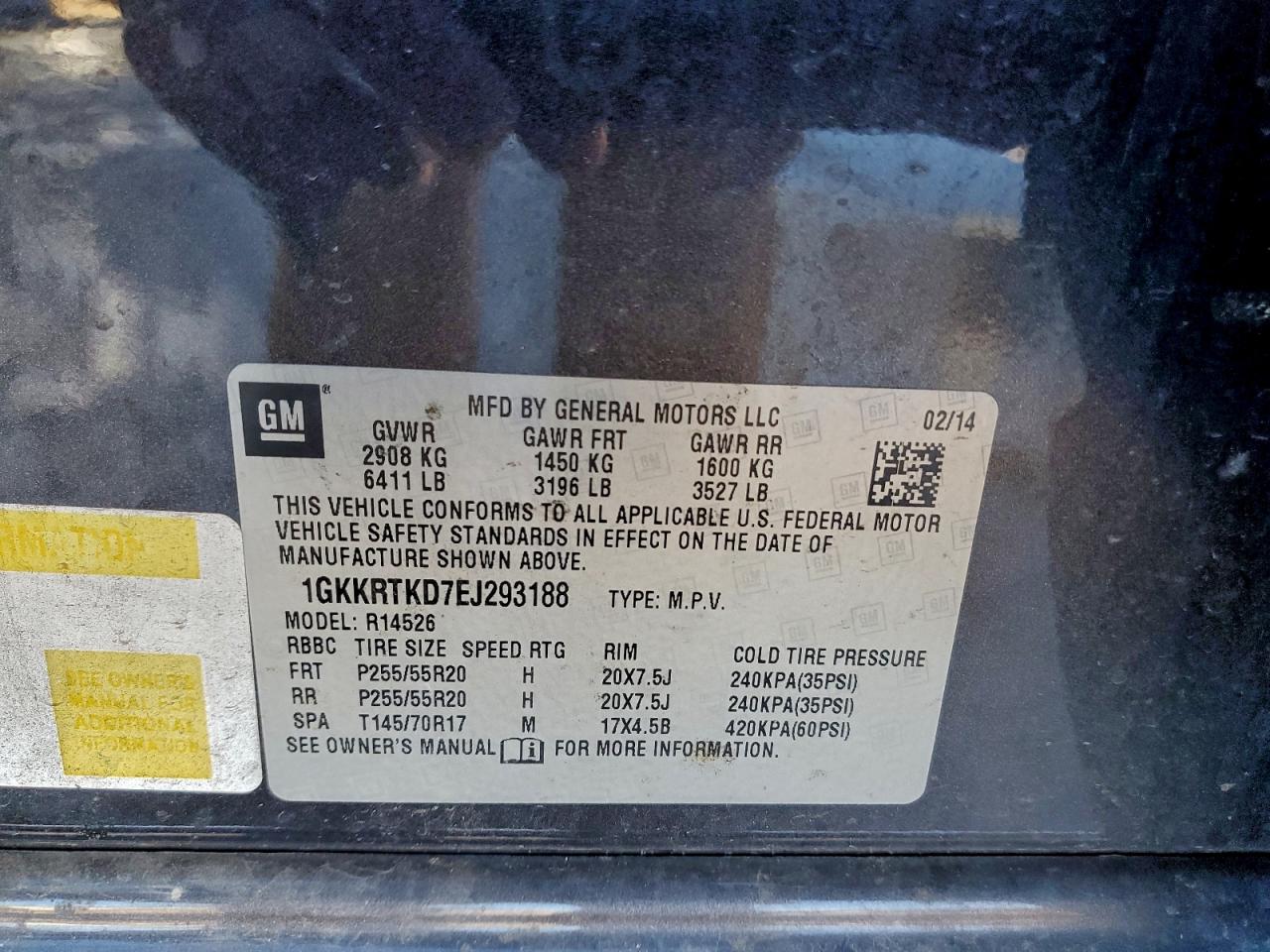 2014 GMC Acadia Denali VIN: 1GKKRTKD7EJ293188 Lot: 94132855