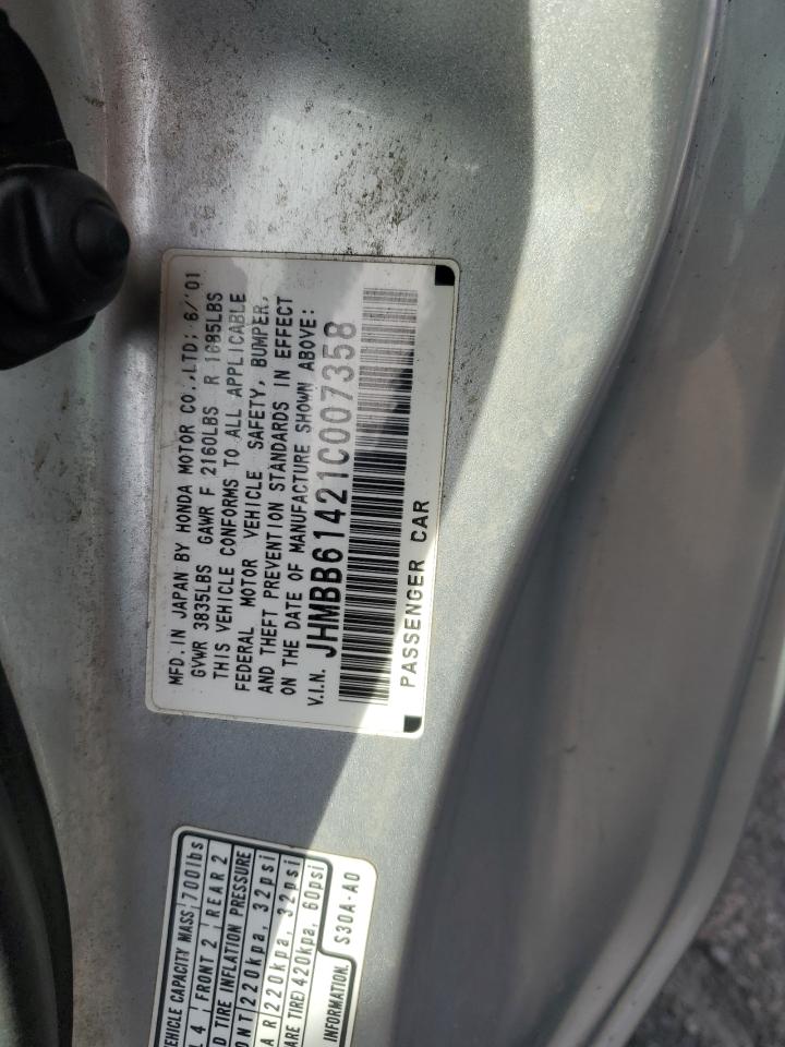 2001 Honda Prelude VIN: JHMBB61421C007358 Lot: 91309115