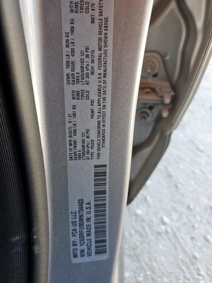 2021 Ram 1500 Trx VIN: 1C6SRFU95MN734403 Lot: 92491015