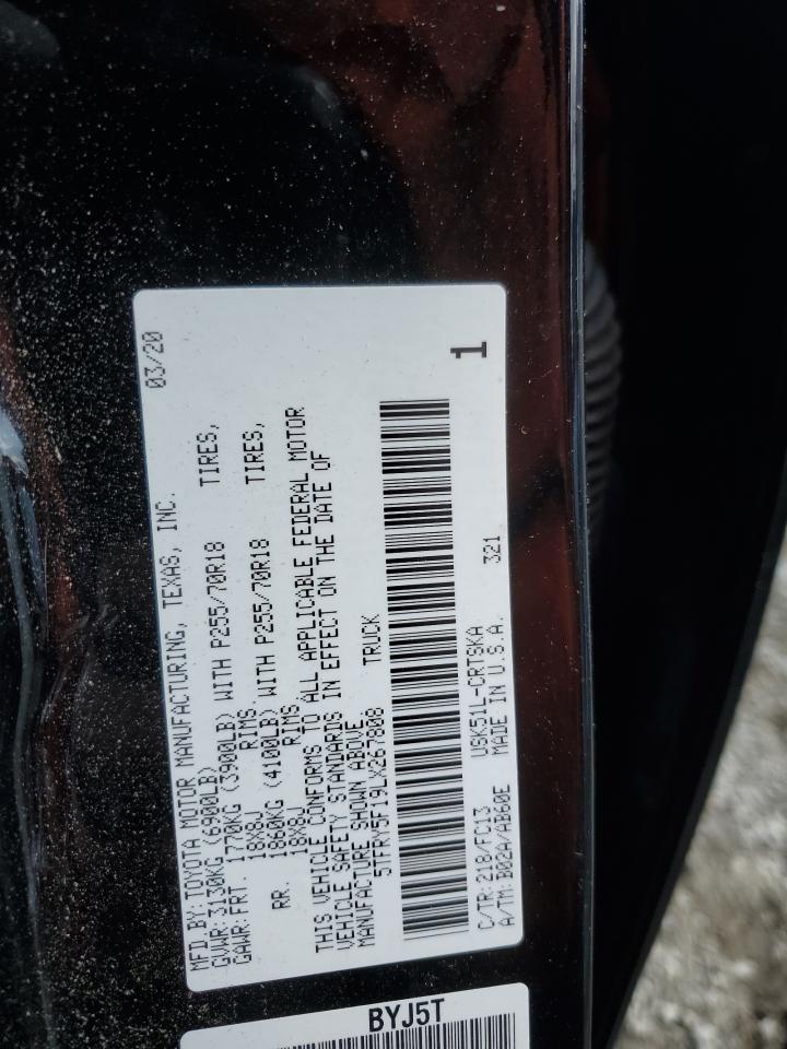 2020 Toyota Tundra Double Cab Sr VIN: 5TFRY5F19LX267808 Lot: 93672735