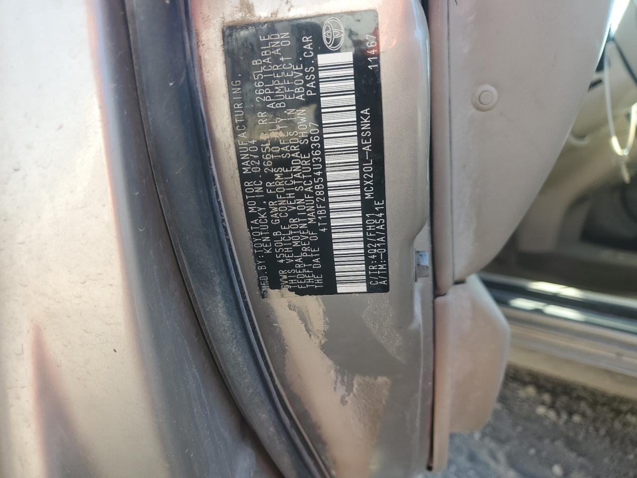 2004 Toyota Avalon Xl VIN: 4T1BF28B54U363607 Lot: 92485035