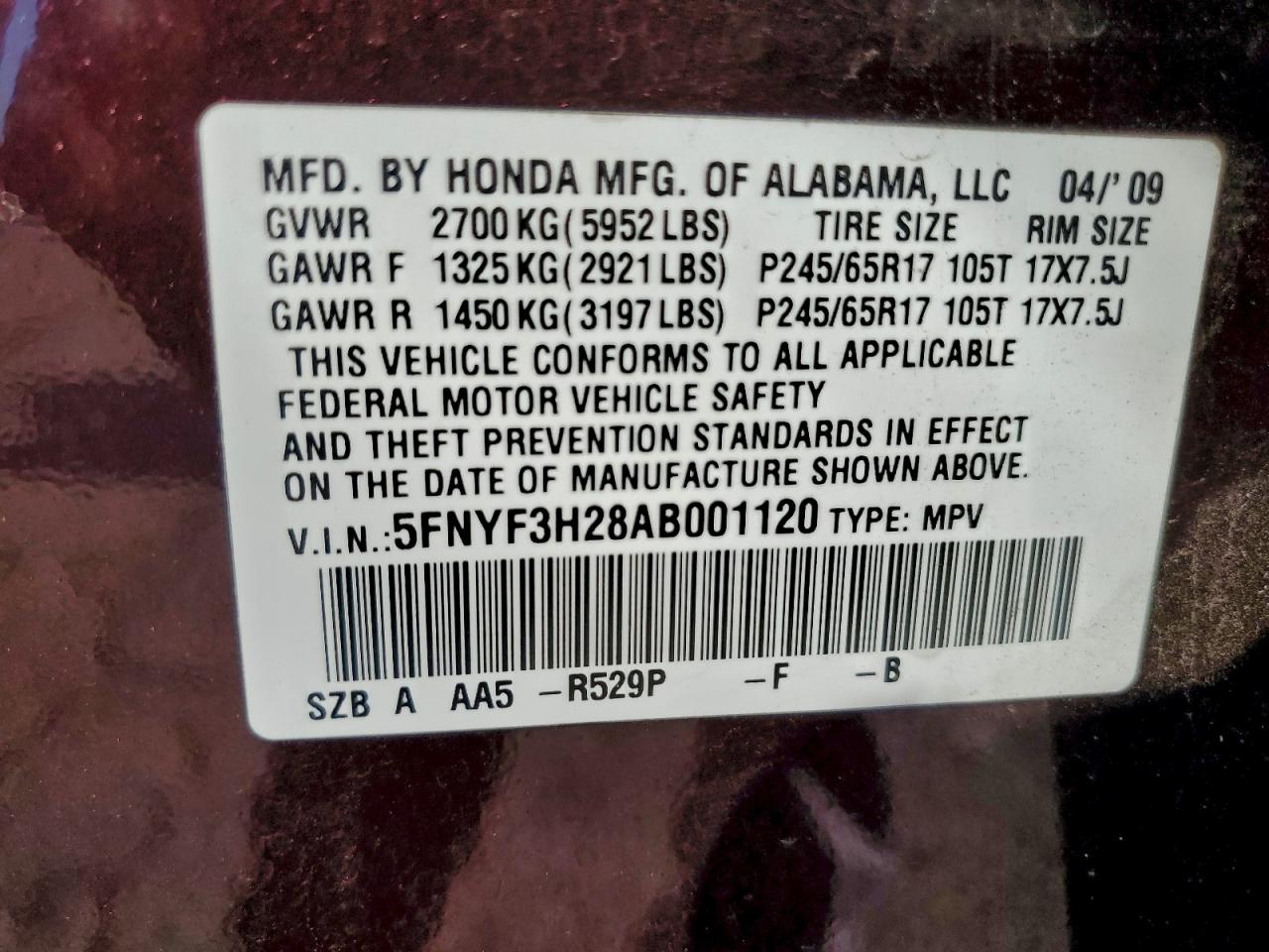 2010 Honda Pilot Lx VIN: 5FNYF3H28AB001120 Lot: 90648135