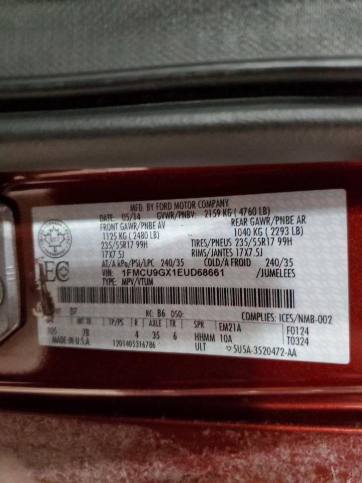 2014 Ford Escape Se VIN: 1FMCU9GX1EUD68661 Lot: 92233325