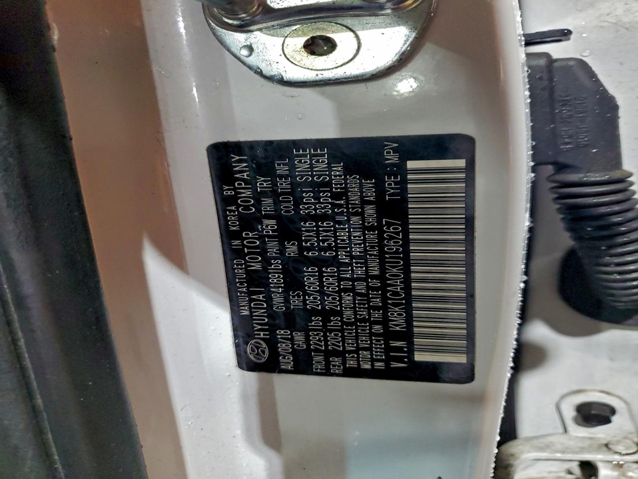 2019 Hyundai Kona Se VIN: KM8K1CAA0KU196267 Lot: 94136025