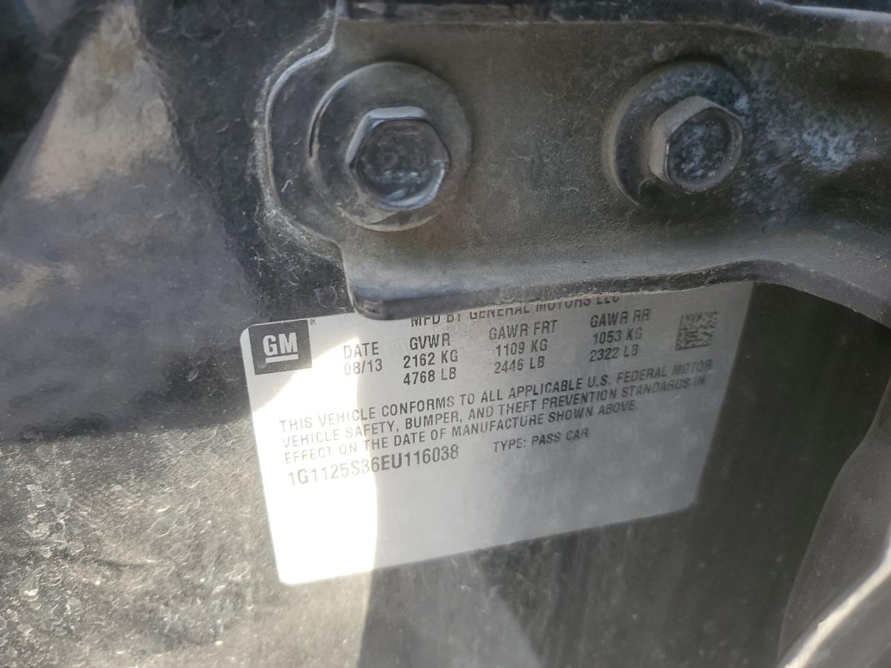 2014 Chevrolet Impala Lt VIN: 1G1125S36EU116038 Lot: 91174825