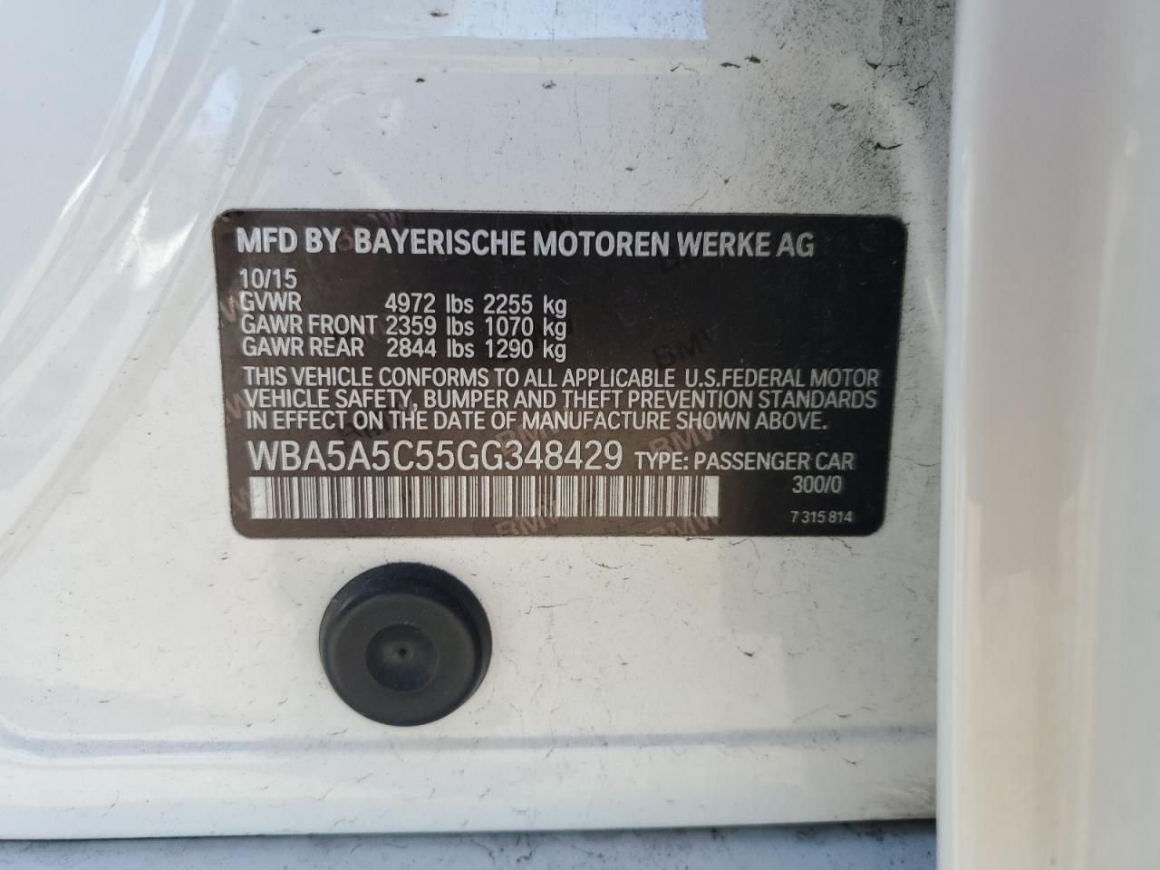 2016 BMW 528 I VIN: WBA5A5C55GG348429 Lot: 90514915