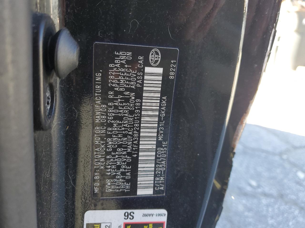 2008 Toyota Camry Solara Se VIN: 4T1FA38P28U159189 Lot: 92563715