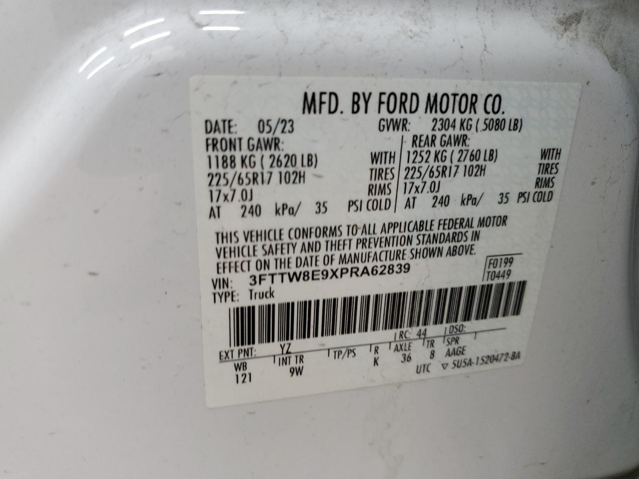 2023 Ford Maverick Xl VIN: 3FTTW8E9XPRA62839 Lot: 91371995