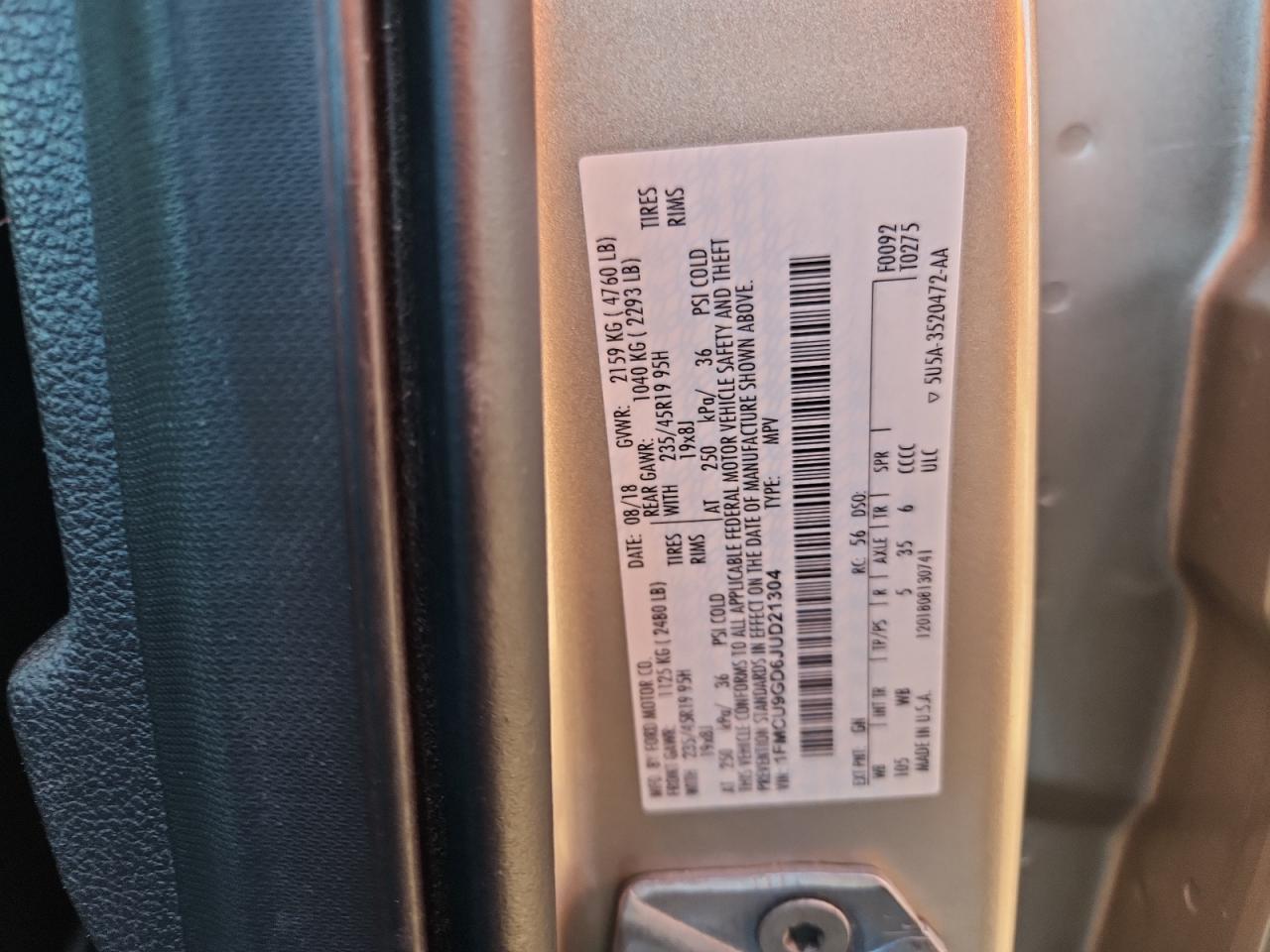 2018 Ford Escape Se VIN: 1FMCU9GD6JUD21304 Lot: 92184355