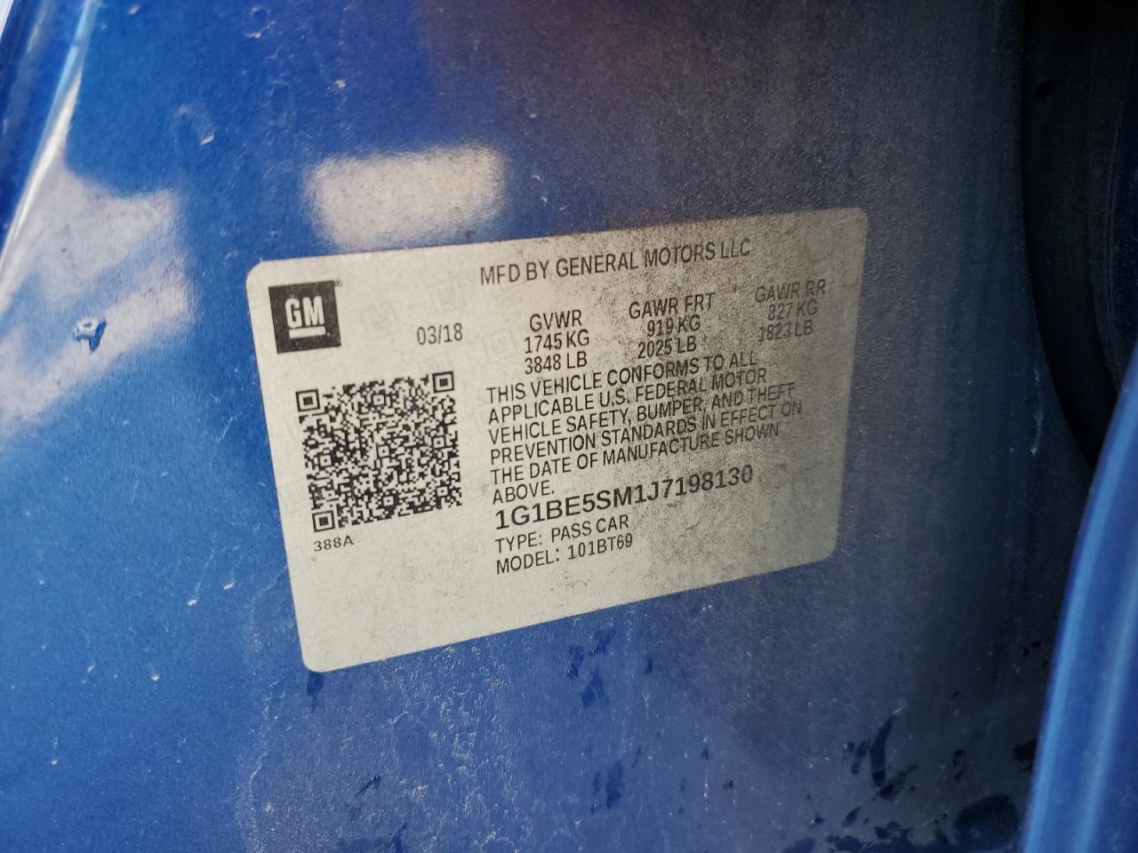 2018 Chevrolet Cruze Lt VIN: 1G1BE5SM1J7198130 Lot: 93357595