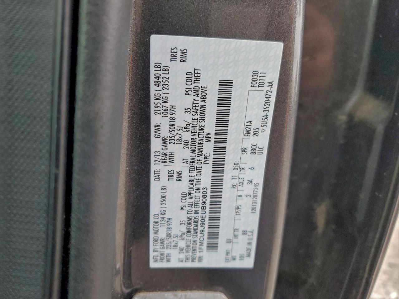 2014 Ford Escape Titanium VIN: 1FMCU9J90EUB90803 Lot: 93822805