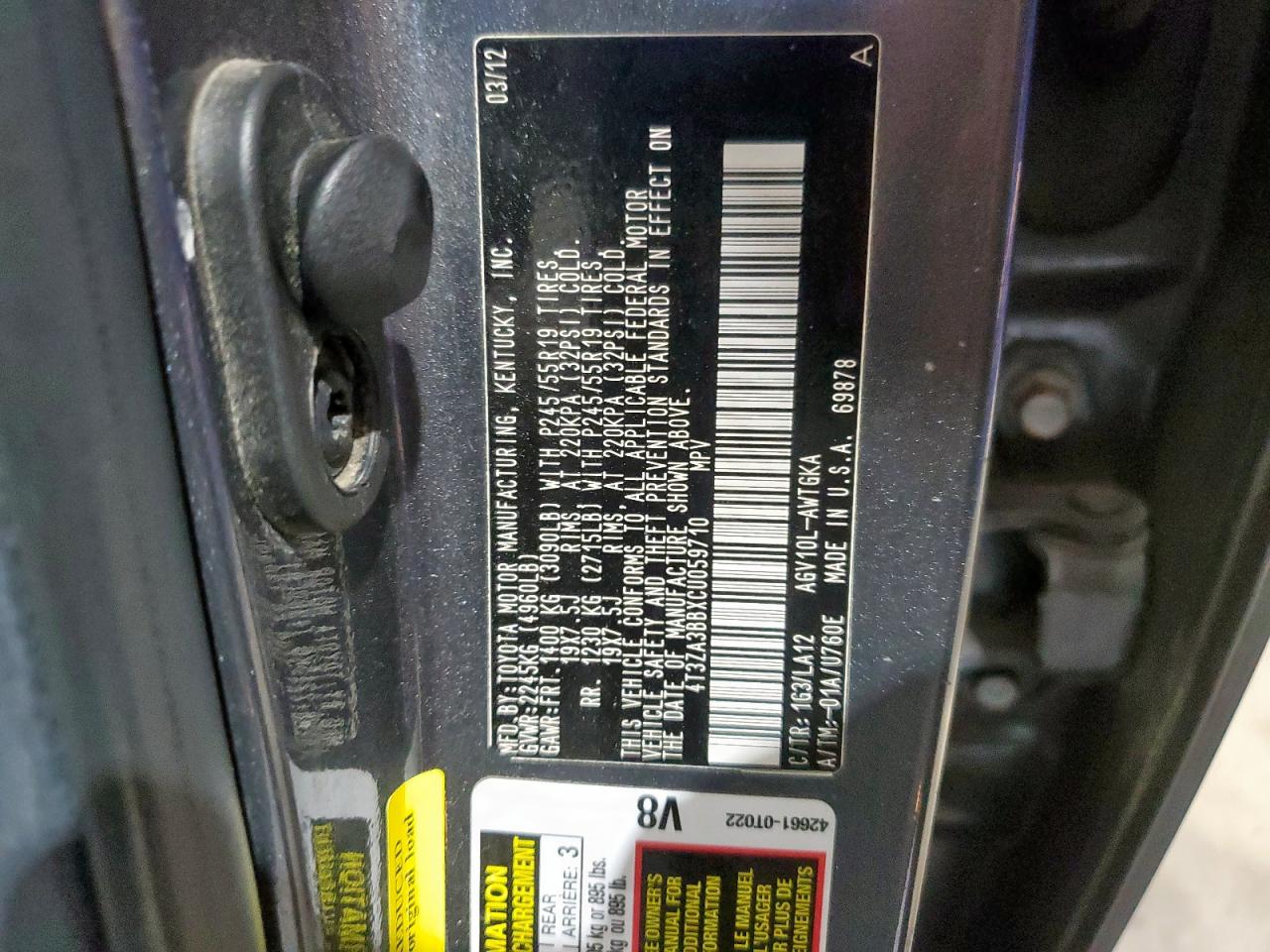 2012 Toyota Venza Le VIN: 4T3ZA3BBXCU059710 Lot: 90120785