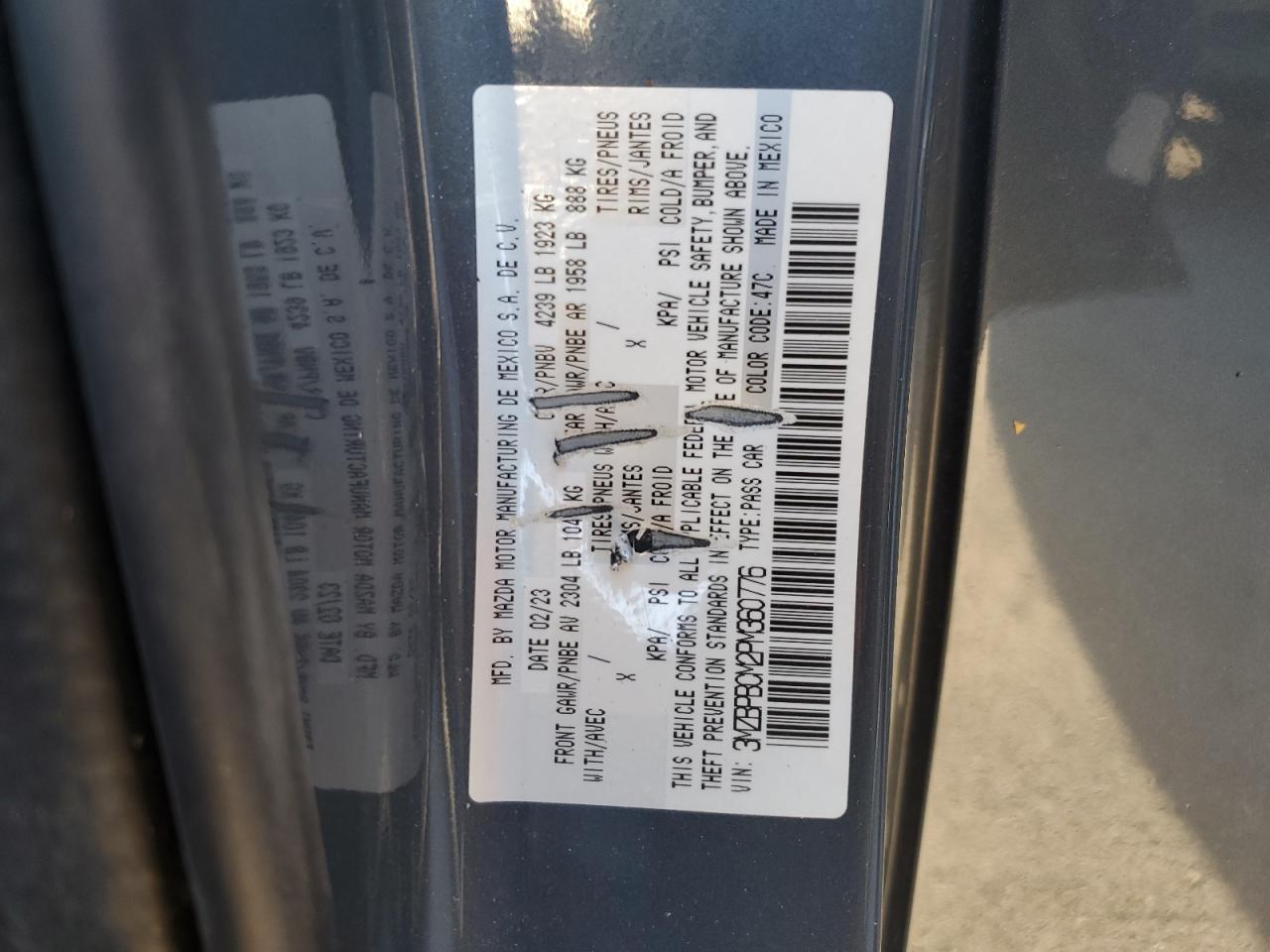 2023 Mazda 3 Preferred VIN: 3MZBPBCM2PM360776 Lot: 93762825