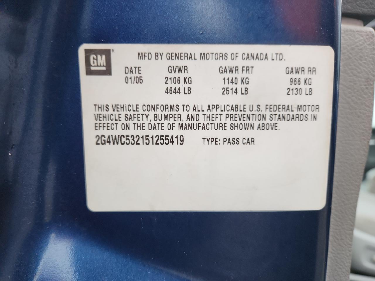 2005 Buick Lacrosse Cx VIN: 2G4WC532151255419 Lot: 90860465