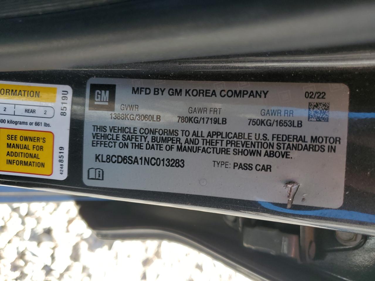 2022 Chevrolet Spark 1Lt VIN: KL8CD6SA1NC013283 Lot: 91080375