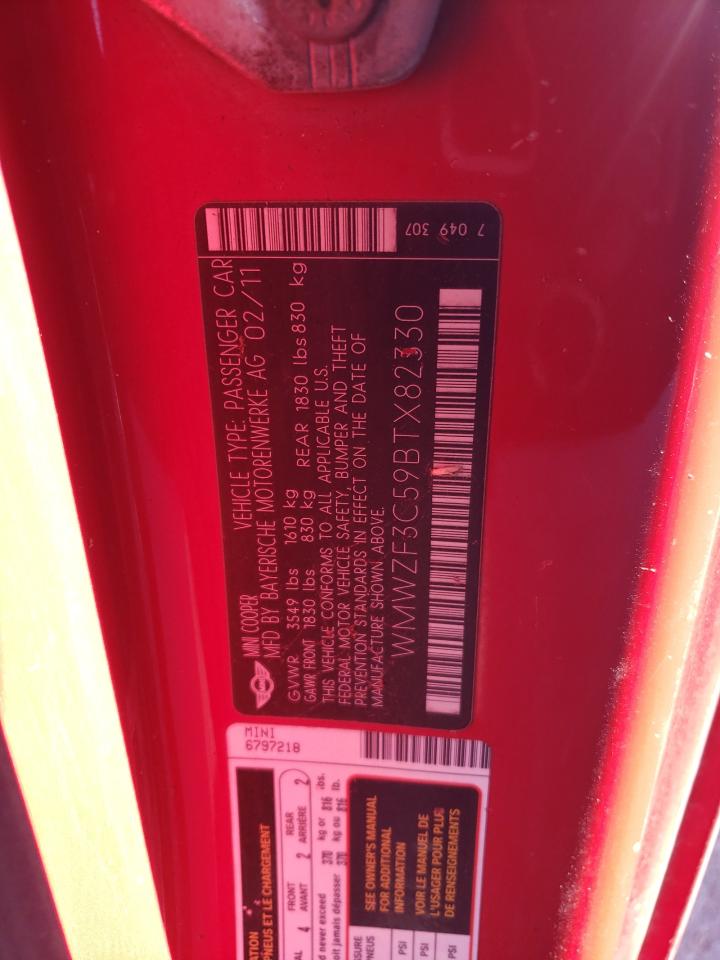 2011 Mini Cooper Clubman VIN: WMWZF3C59BTX82330 Lot: 92628375