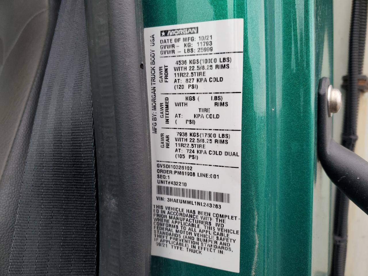 2022 International Mv607 Refrigerated Box Truck VIN: 3HAEUMML1NL243263 Lot: 93214165