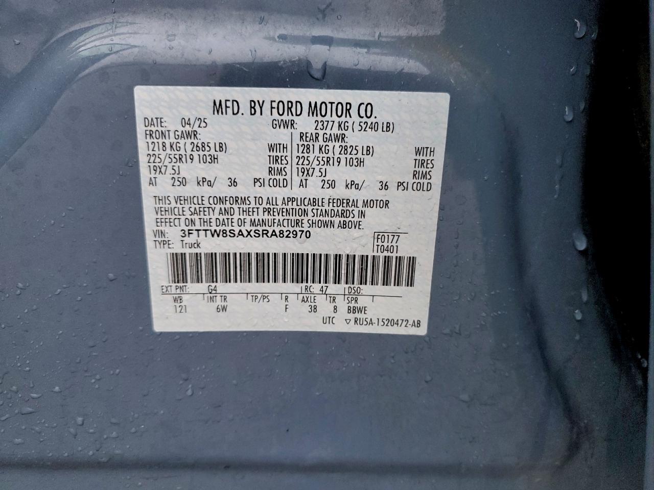 2025 Ford Maverick Lariat VIN: 3FTTW8SAXSRA82970 Lot: 93905395