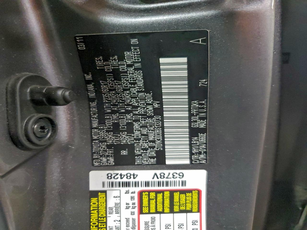 2011 Toyota Sienna Xle VIN: 5TDYK3DC0BS132730 Lot: 90822675