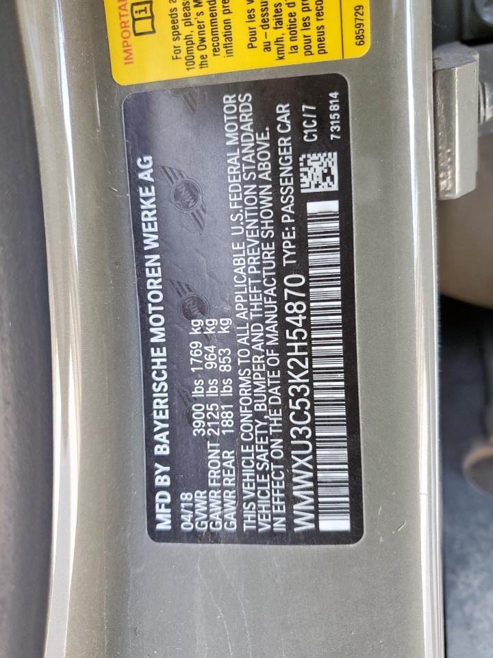 2019 Mini Cooper S VIN: WMWXU3C53K2H54870 Lot: 92297745