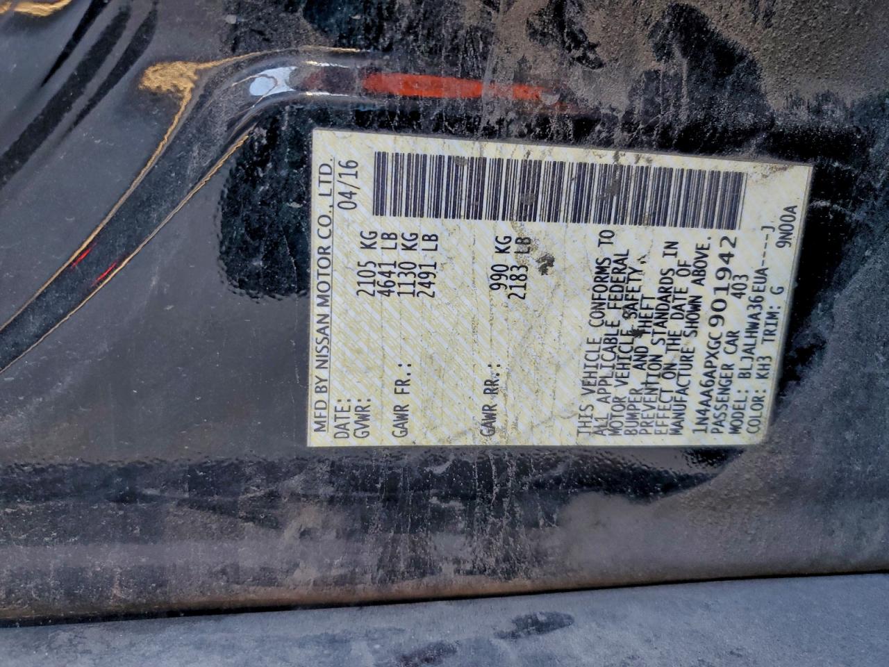 2016 Nissan Maxima 3.5S VIN: 1N4AA6APXGC901942 Lot: 92750595