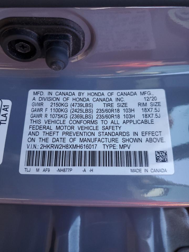 2021 Honda Cr-V Exl VIN: 2HKRW2H8XMH616017 Lot: 91725235