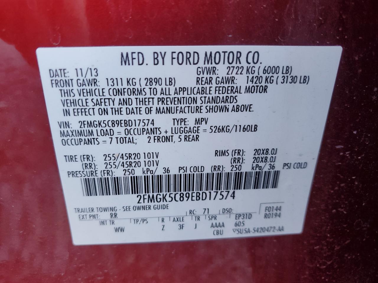 2014 Ford Flex Sel VIN: 2FMGK5C89EBD17574 Lot: 90344345