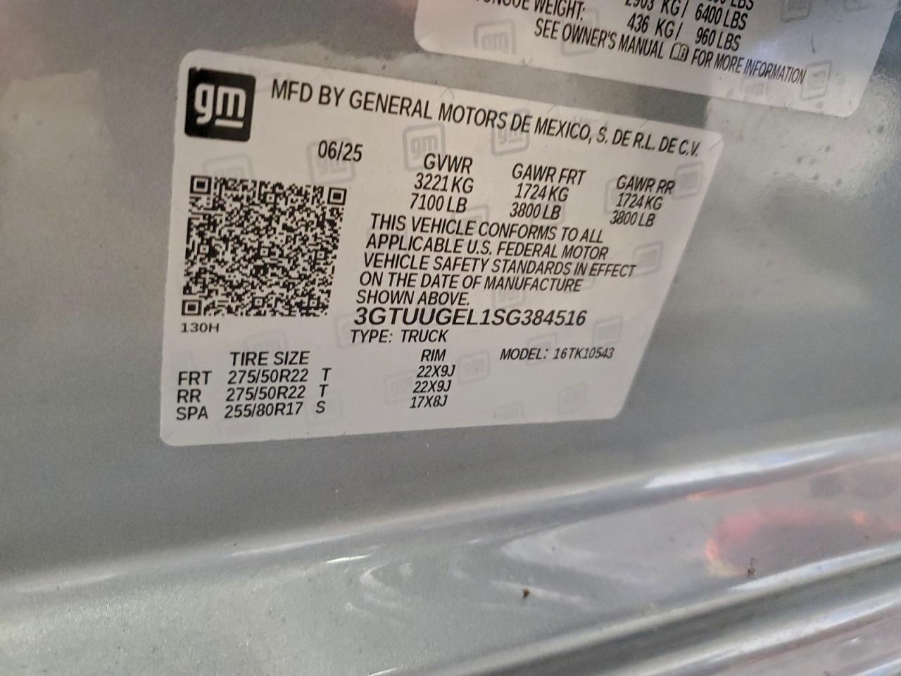 2025 GMC Sierra K1500 Denali VIN: 3GTUUGEL1SG384516 Lot: 93512025