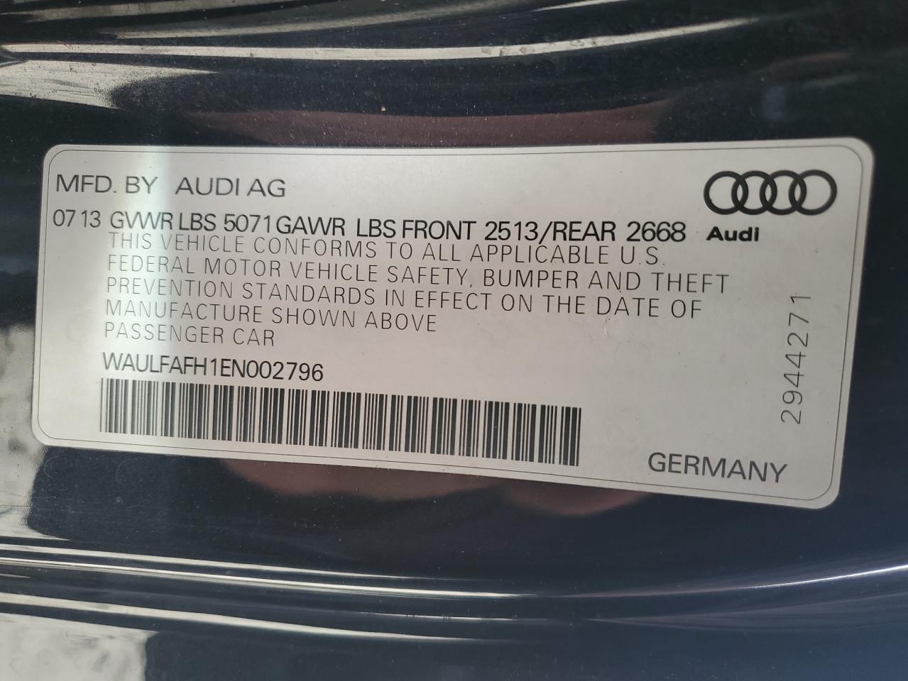 2014 Audi A5 Premium Plus VIN: WAULFAFH1EN002796 Lot: 92446795