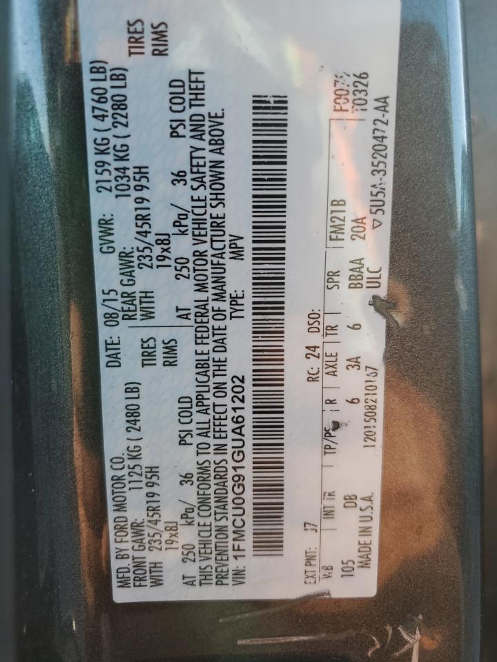 2016 Ford Escape Se VIN: 1FMCU0G91GUA61202 Lot: 92091855