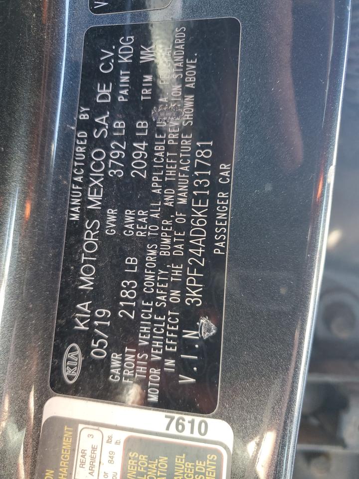 2019 Kia Forte Fe VIN: 3KPF24AD6KE131781 Lot: 91229225