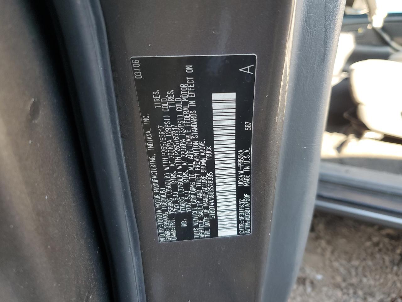 2006 Toyota Tundra Double Cab Sr5 VIN: 5TBDT44186S528385 Lot: 91065825