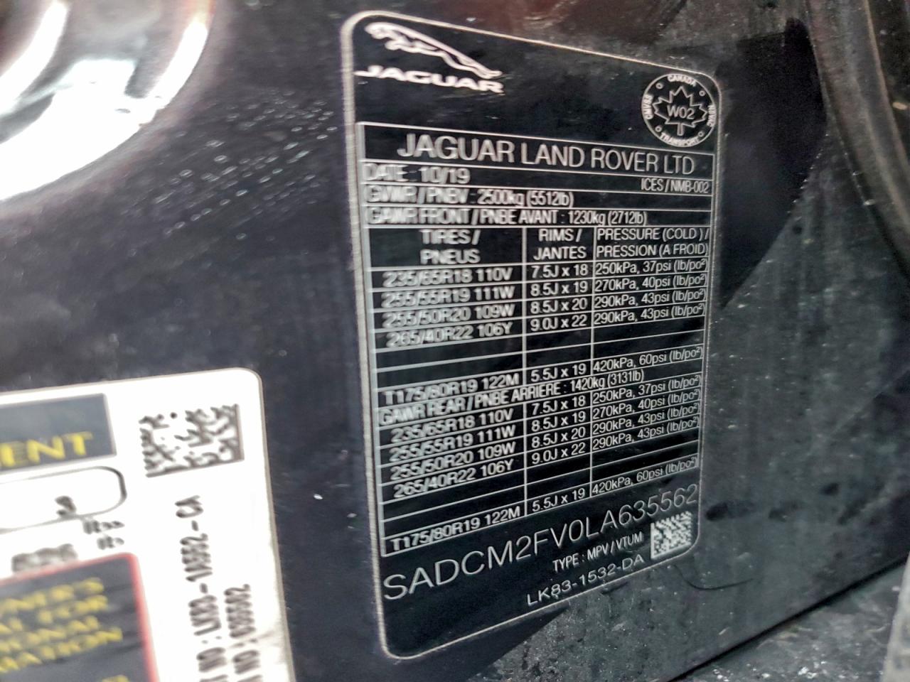 2020 Jaguar F-Pace S VIN: SADCM2FV0LA635562 Lot: 93685685