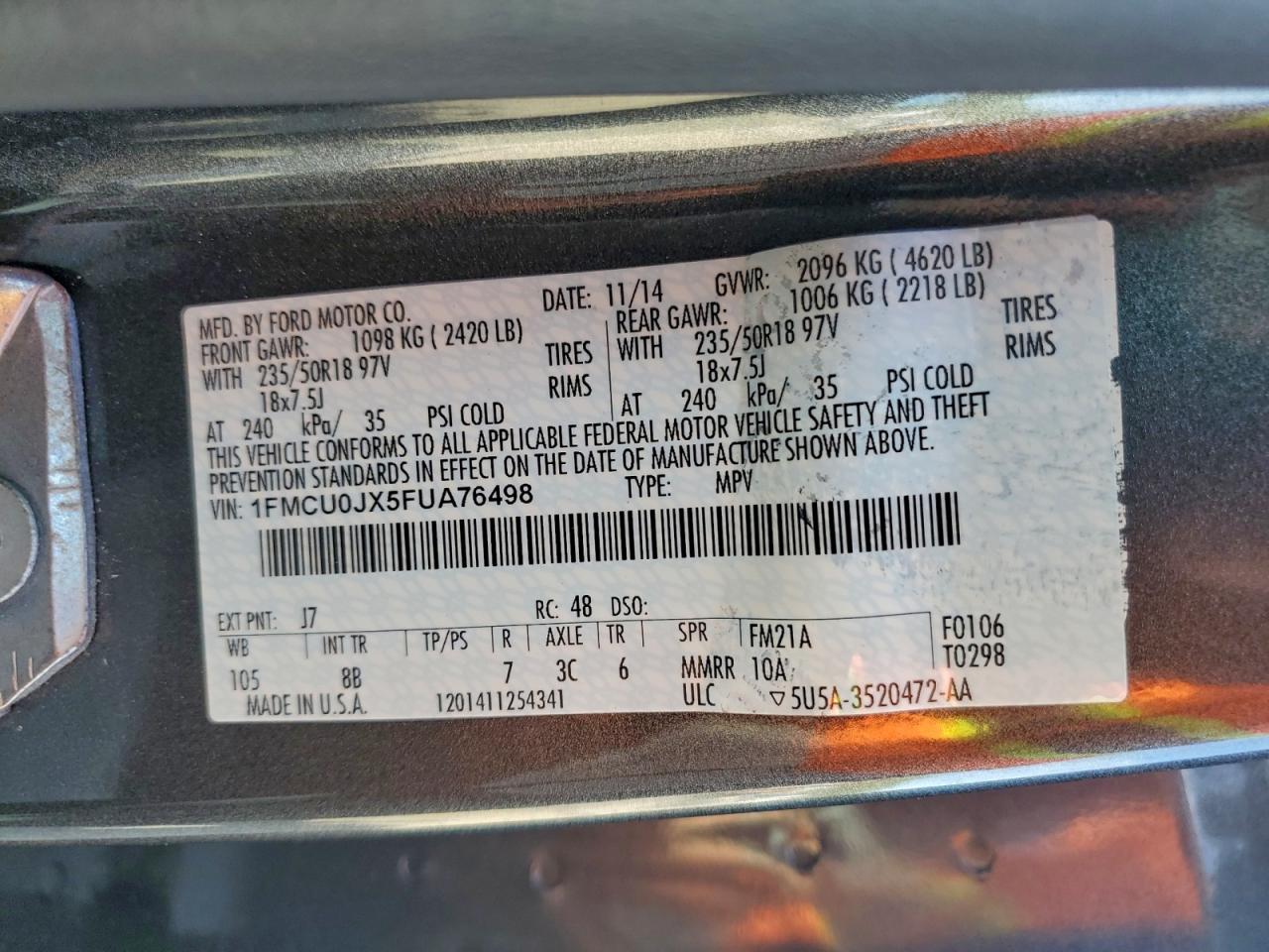 2015 Ford Escape Titanium VIN: 1FMCU0JX5FUA76498 Lot: 94730855