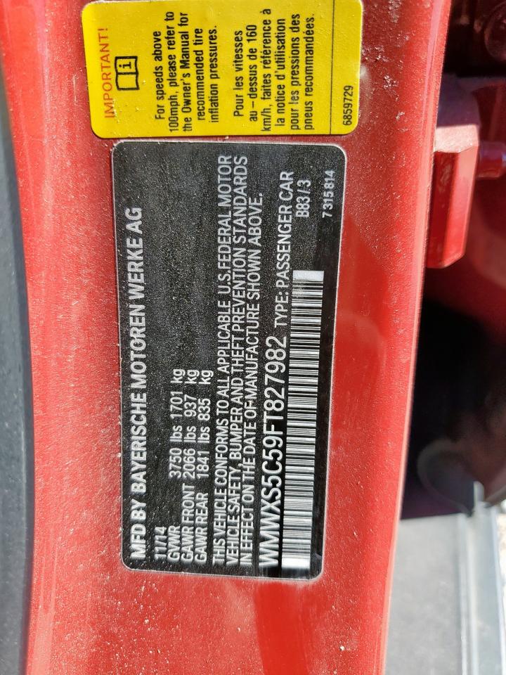 2015 Mini Cooper VIN: WMWXS5C59FT827982 Lot: 91294735