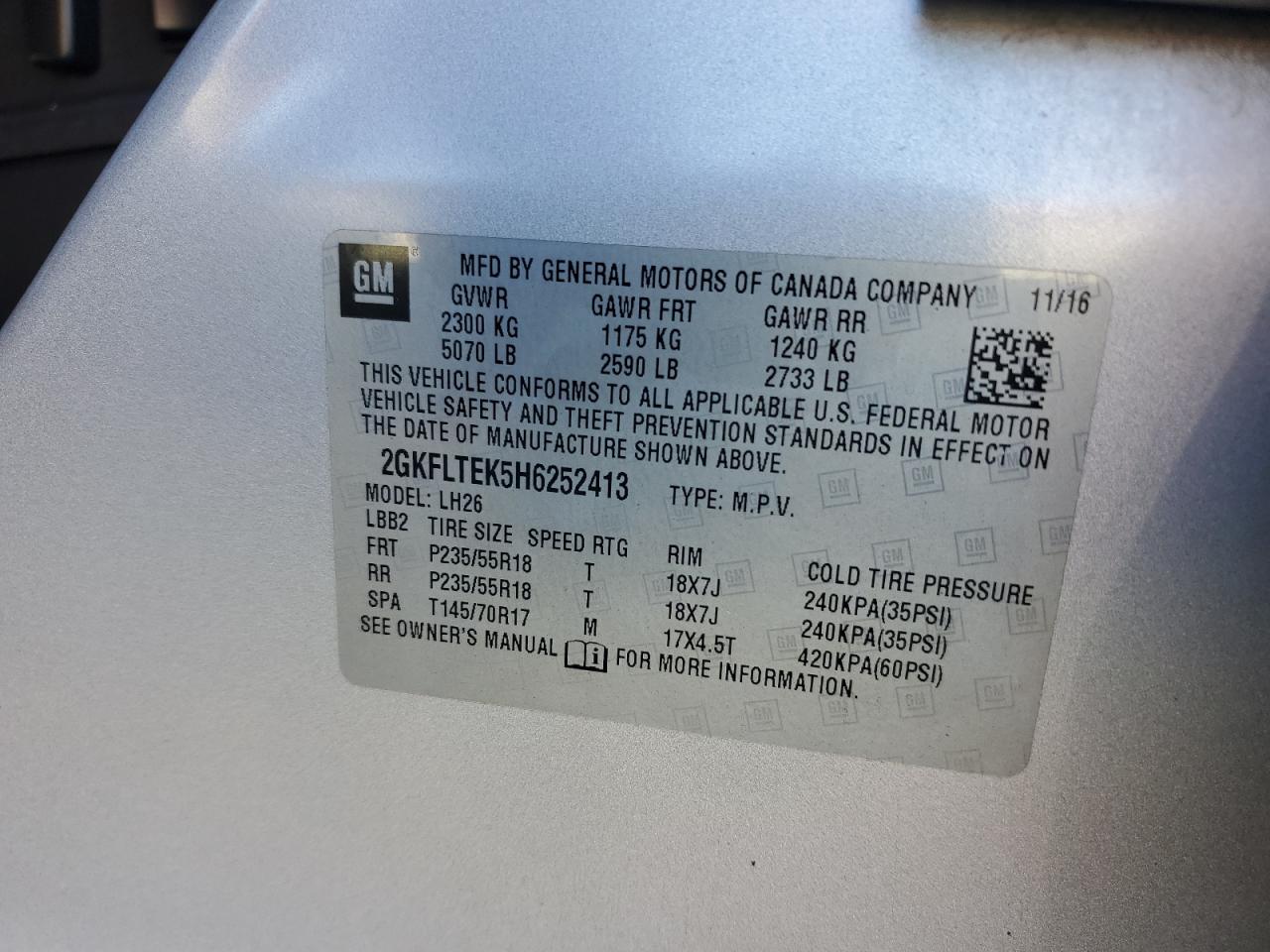 2017 GMC Terrain Sle VIN: 2GKFLTEK5H6252413 Lot: 92485645