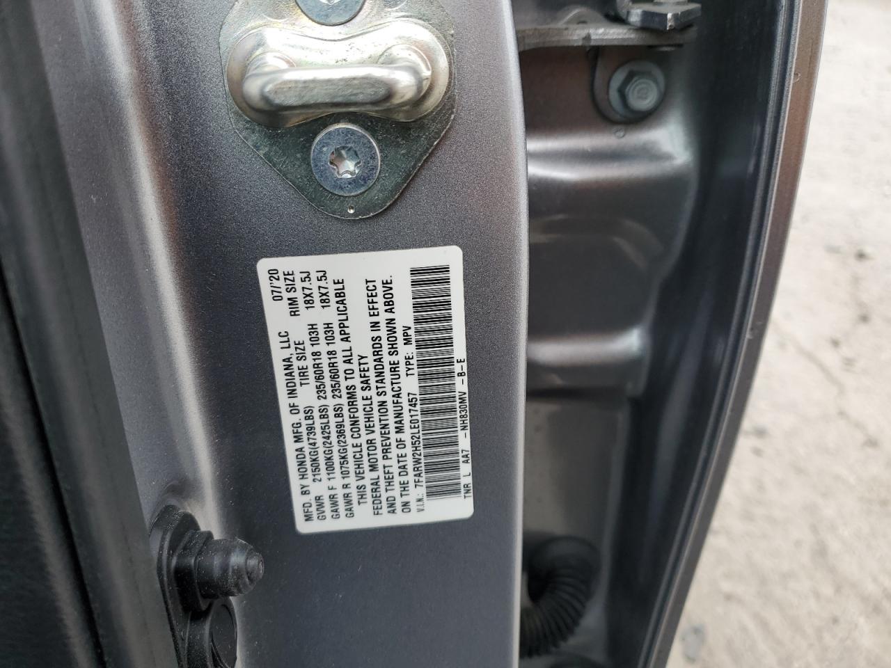 2020 Honda Cr-V Ex VIN: 7FARW2H52LE017457 Lot: 93306115