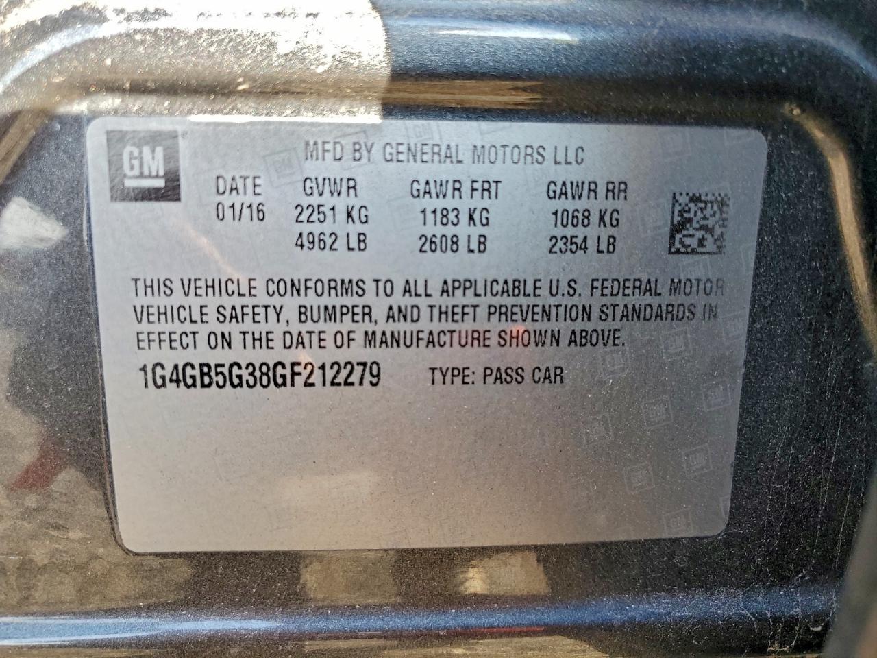 2016 Buick Lacrosse VIN: 1G4GB5G38GF212279 Lot: 94339095