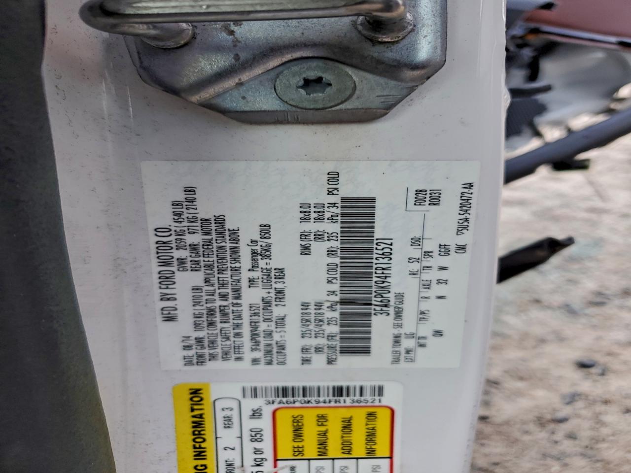 2015 Ford Fusion Titanium VIN: 3FA6P0K94FR136521 Lot: 93567885