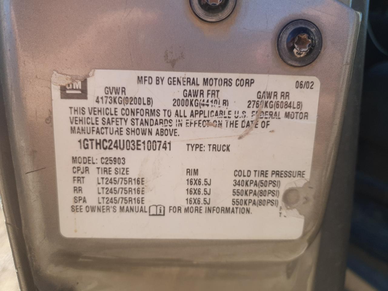 2003 GMC Sierra C2500 Flatbed Truck VIN: 1GTHC24U03E100741 Lot: 93390515