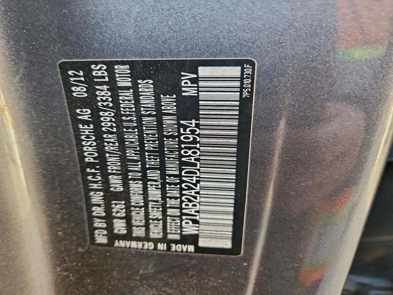 2013 Porsche Cayenne S VIN: WP1AB2A24DLA81954 Lot: 94791275