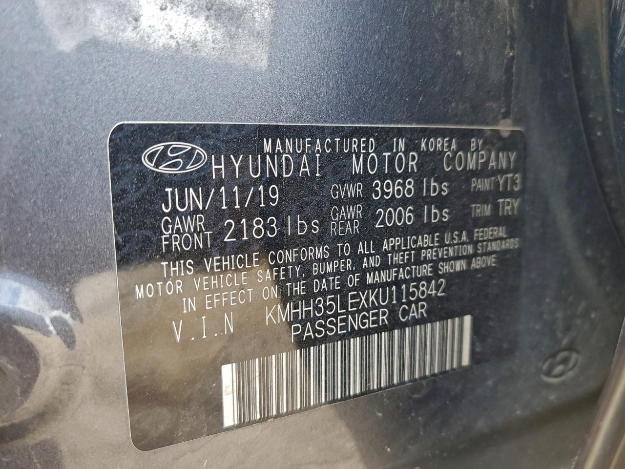 2019 Hyundai Elantra Gt VIN: KMHH35LEXKU115842 Lot: 93952995
