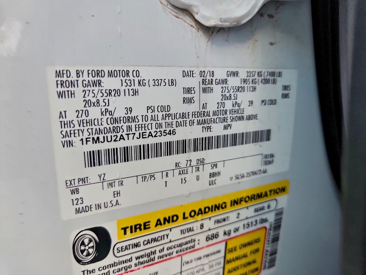 2018 Ford Expedition Limited VIN: 1FMJU2AT7JEA23546 Lot: 90664915