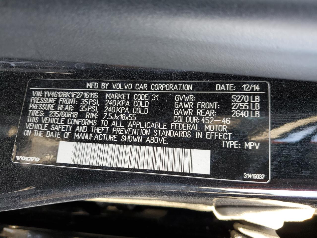 2015 Volvo Xc60 T5 Premier VIN: YV4612RK1F2716116 Lot: 90736965