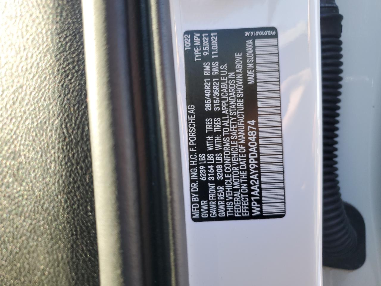 2023 Porsche Cayenne Base VIN: WP1AA2AY9PDA04874 Lot: 91927755