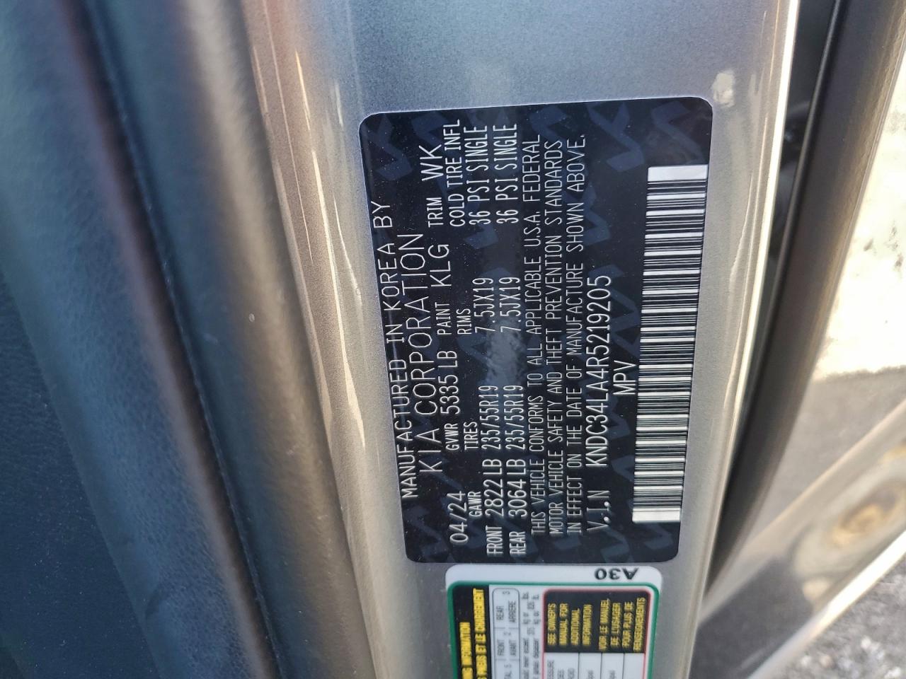 2024 Kia Ev6 Light VIN: KNDC34LA4R5219205 Lot: 93365345